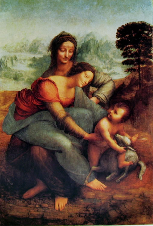 Leonardo da Vinci: Sant’Anna, la Madonna e il Bambino con l’agnello, anno 1510, dimensioni 168 x 130, Museo del Louvre, Parigi.